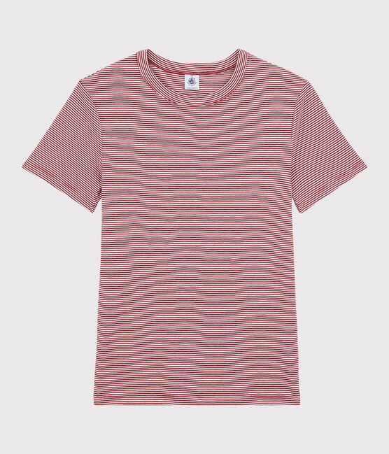 Women's Iconic Round-Neck Striped Cotton T-Shirt SANGRIA red/MARSHMALLOW