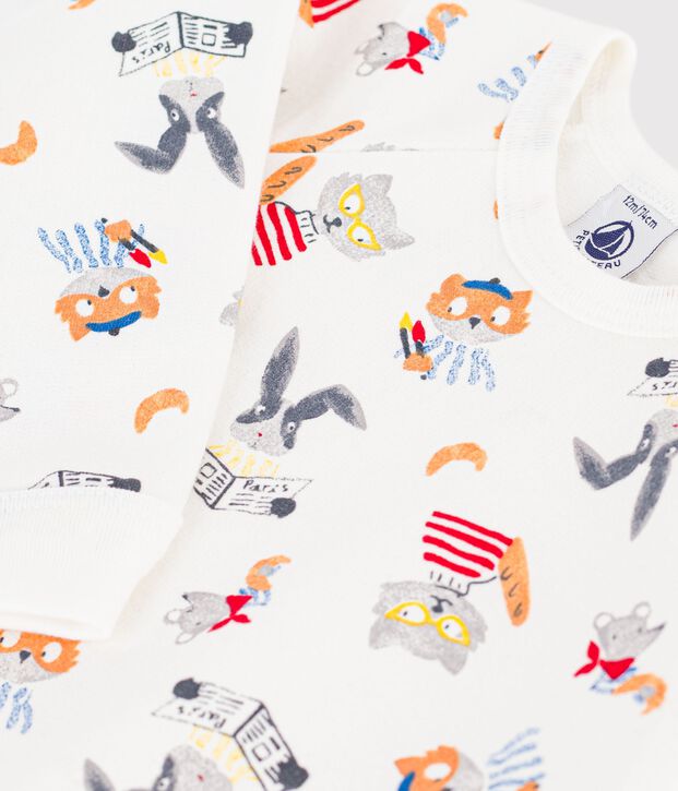 Babies' animal-print fleece pyjamas white/multicolor