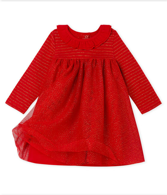 Baby Girls' Long-Sleeved Dual Material Dress TERKUIT red/OR yellow