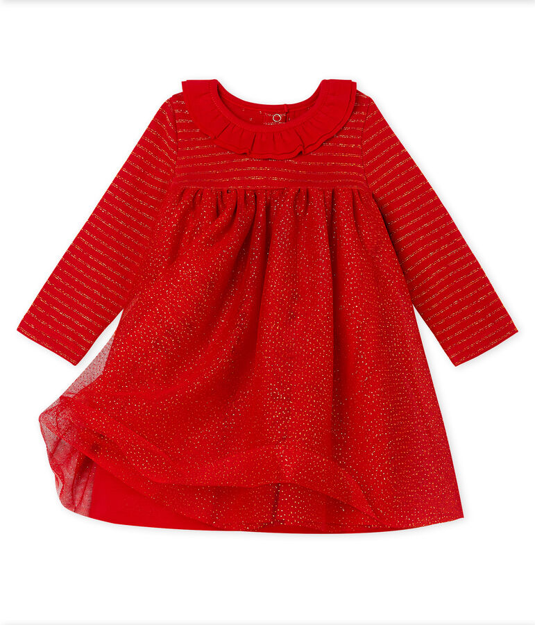 Baby Girls' Long-Sleeved Dual Material Dress red/yellow