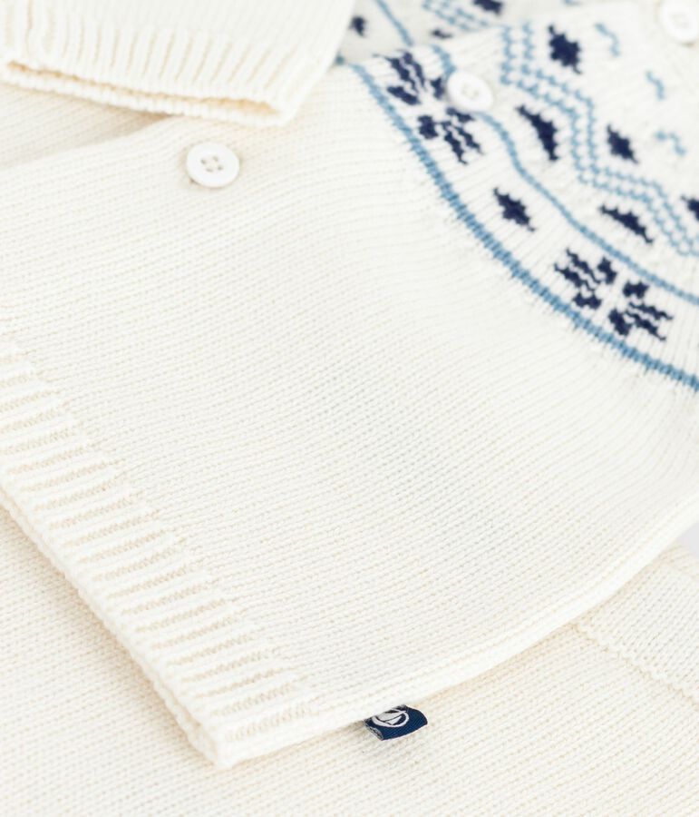 Babies' 2-piece knitted outfit with a jacquard knit cardigan white/blue