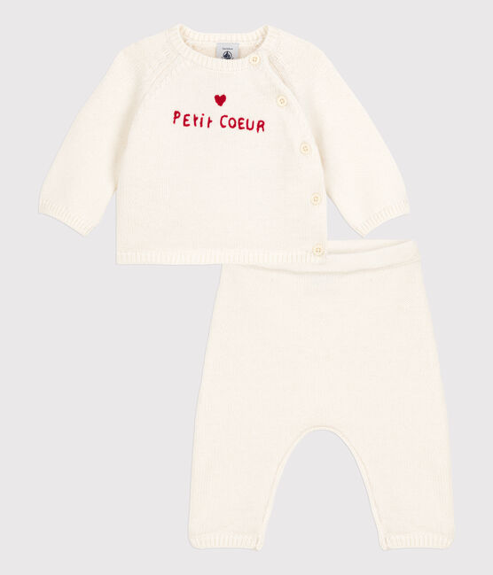 Babies' Wool/Cotton Knit Clothing - 2-Piece Set MARSHMALLOW white