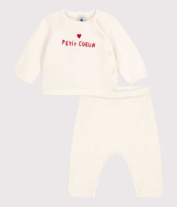 Babies' Wool/Cotton Knit Clothing - 2-Piece Set white
