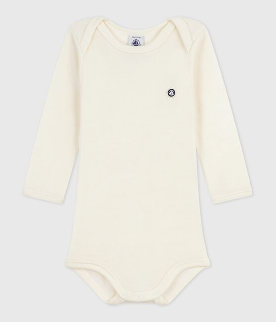 Babies' long-sleeved body in wool and cotton ECRU 08163