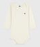 Babies' long-sleeved body in wool and cotton ECRU 08163