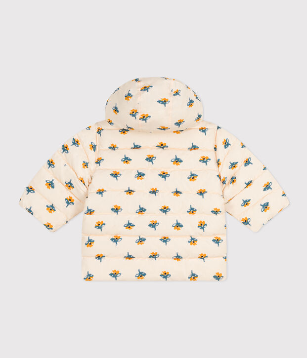 Babies' Patterned Puffer Jacket with Retractable Hood Ecru/multicolor