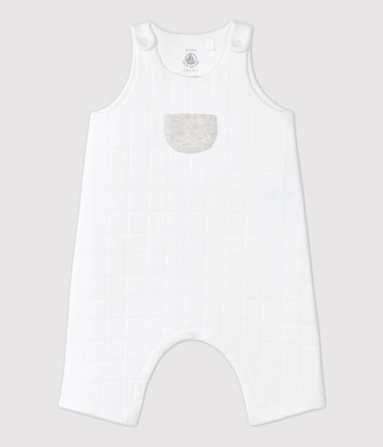 Babies' Quilted Organic Cotton Quilted Dungarees MARSHMALLOW white