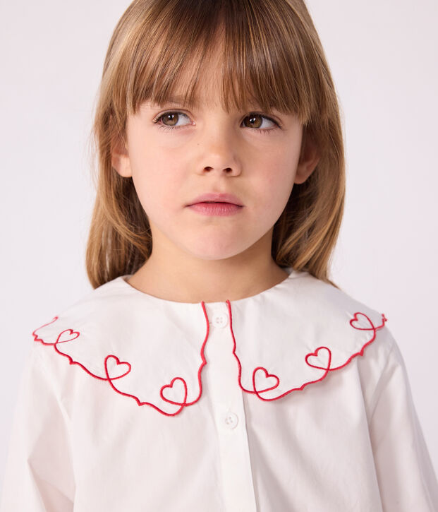 Children's long-sleeved plain cotton poplin blouse white