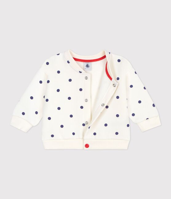 Babies' cotton varsity-style jacket with a spotted print MILK blue/SOIR