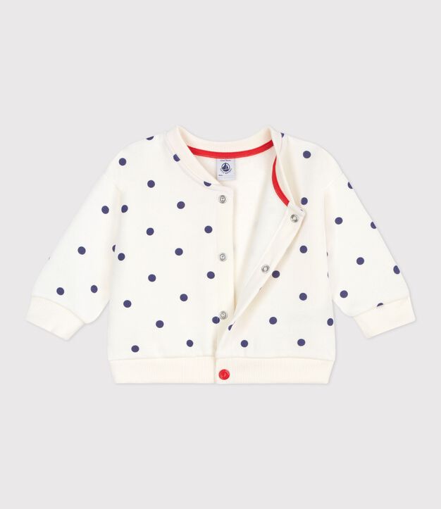 Babies' cotton varsity-style jacket with a spotted print blue/blue