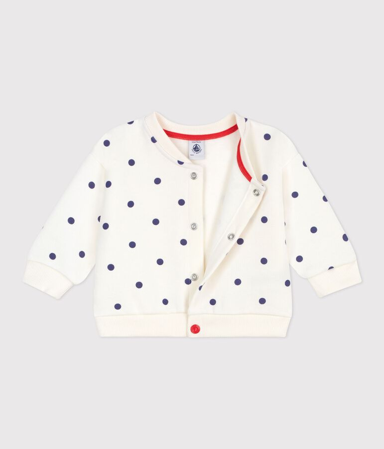 Babies' cotton varsity-style jacket with a spotted print Ecru/blue