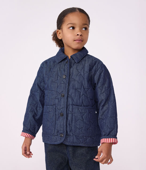 Children's jacket in plain denim with a stars motif blue
