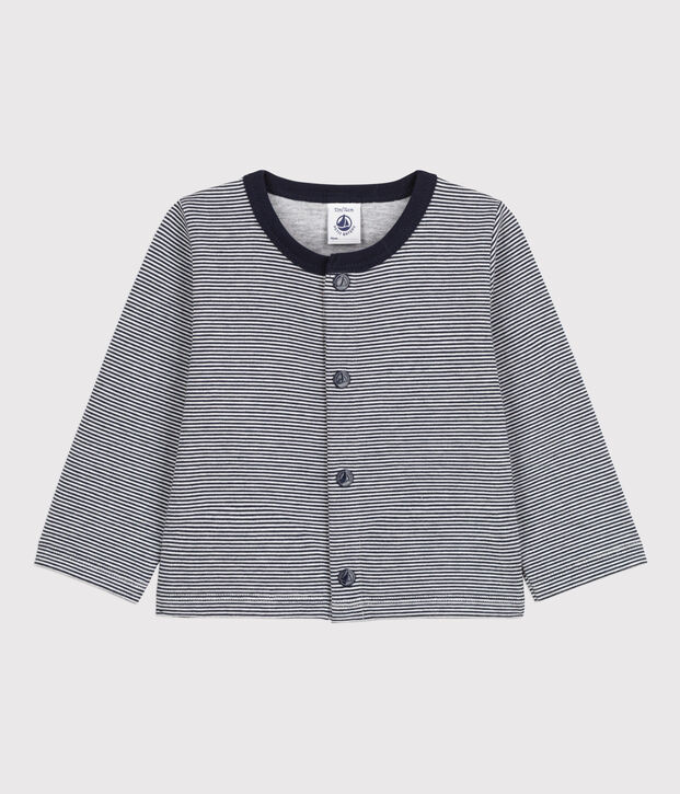 Babies' Pinstriped Thick Jersey Cardigan blue/white