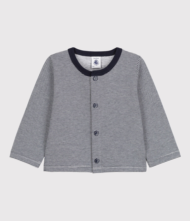 Babies' Pinstriped Thick Jersey Cardigan blue/white