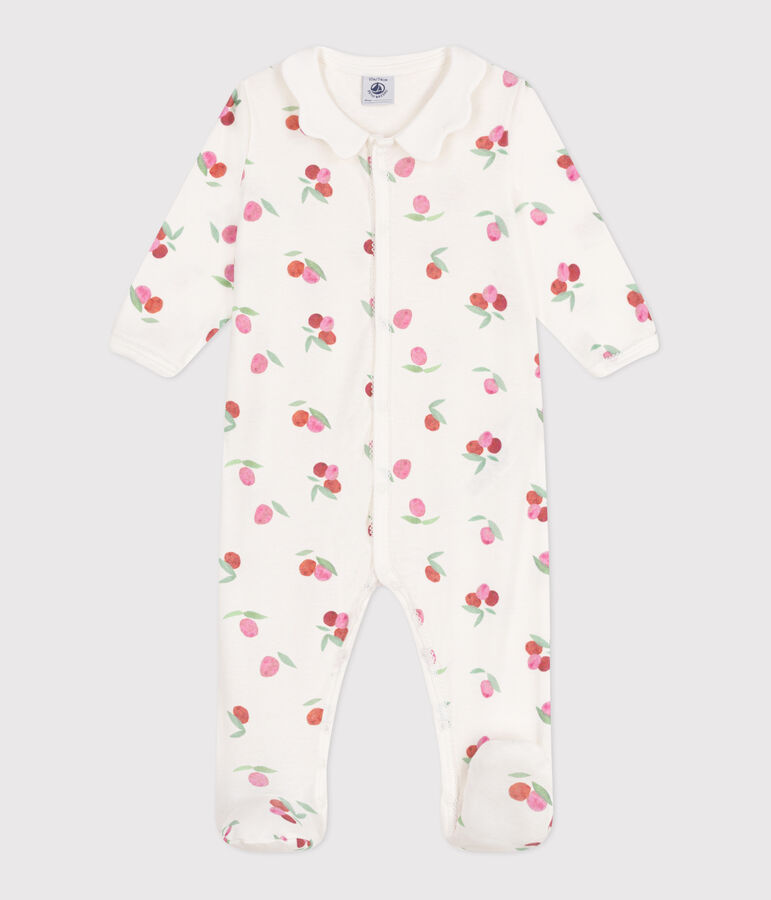 Babies' cotton pyjamas with a fruit pattern petal collar white/multicolor