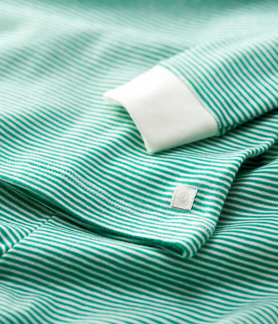 Boys' Snugfit Pinstriped Organic Cotton Pyjamas PIVERT green/MARSHMALLOW white