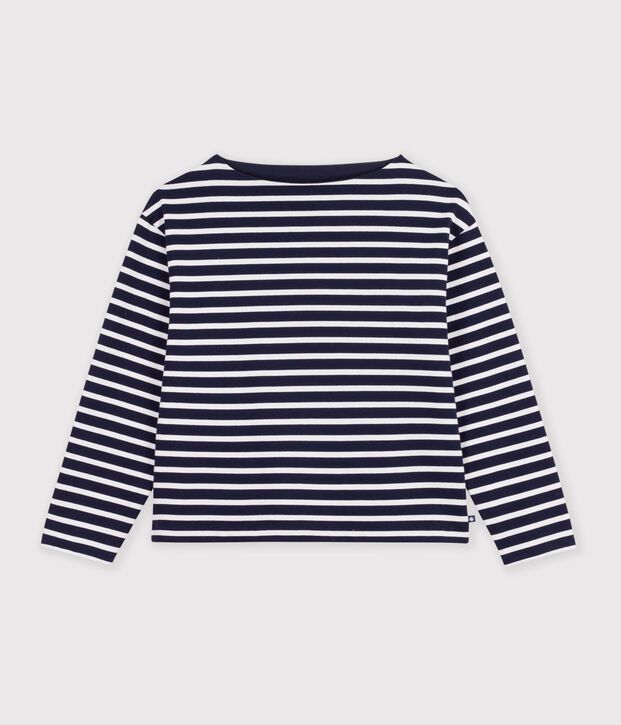 Women's long-sleeved cotton Breton top blue/white