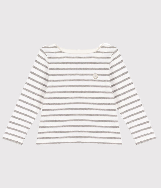 Girls' Jersey Sailor Top MARSHMALLOW white/ARGENT grey