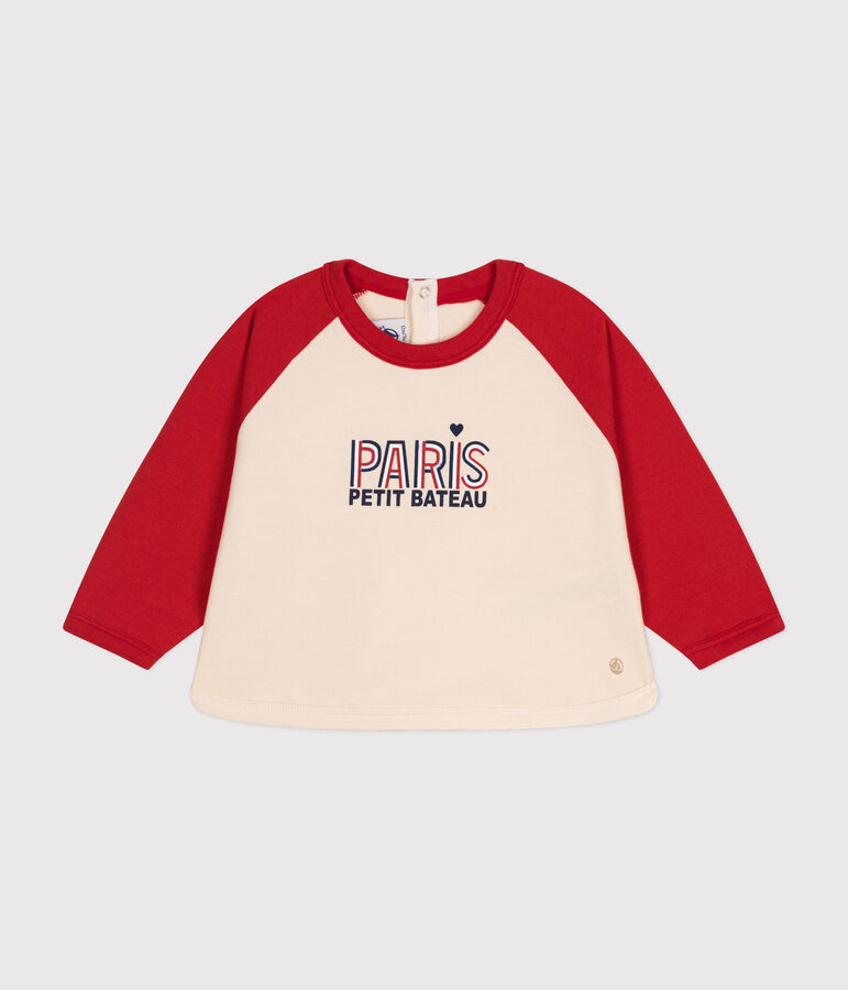 Babies' Lightweight Fleece Sweatshirt Ecru/red