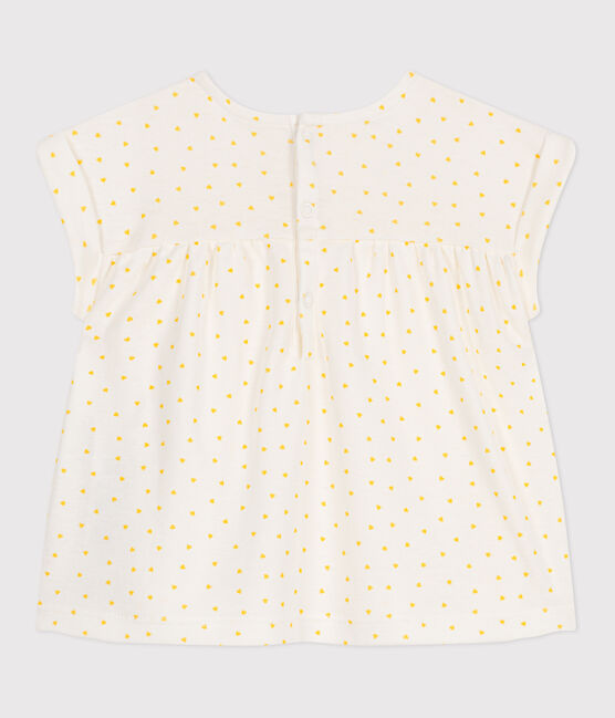 Babies' short-sleeved blouse in cotton with a mini heart print MARSHMALLOW white/ORGE