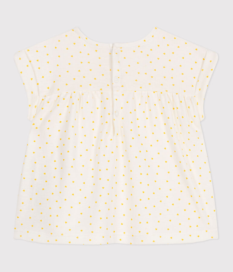 Babies' short-sleeved blouse in cotton with a mini heart print MARSHMALLOW white/ORGE