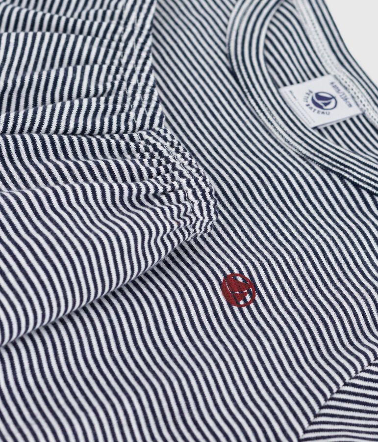 Children's short stripy cotton pyjamas blue/white