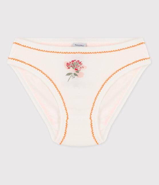 Girls' Cotton Briefs MARSHMALLOW white/ORANGE