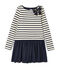 Girl's striped dual fabric dress COQUILLE beige/SMOKING blue