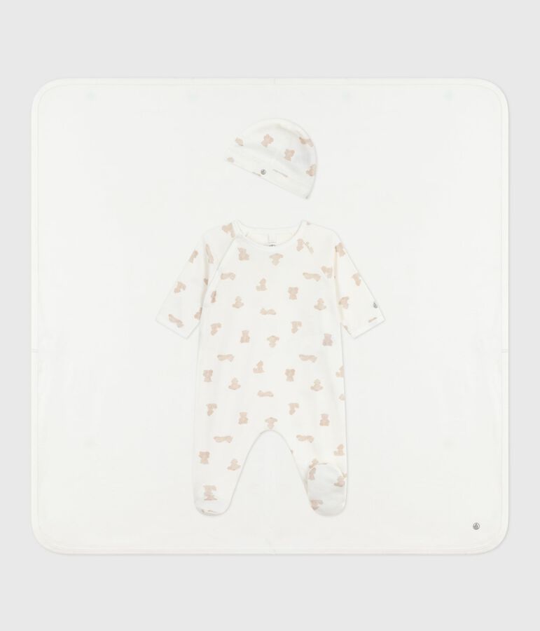 Babies' gift box in printed cotton white/BRUN