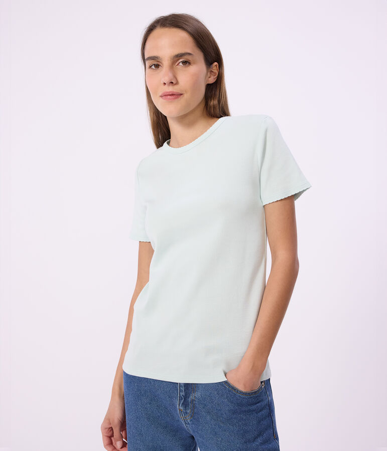 Women's short-sleeved plain cotton T-shirt blue