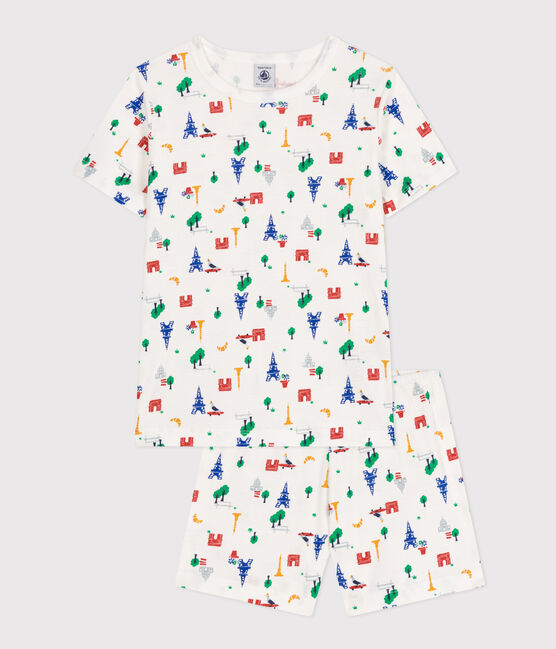 Children's Short Cotton Paris Print Pyjamas MARSHMALLOW white/MULTICO white