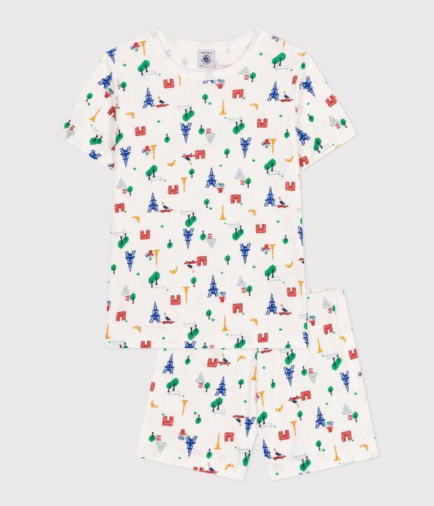 Children's Short Cotton Paris Print Pyjamas white/multicolor