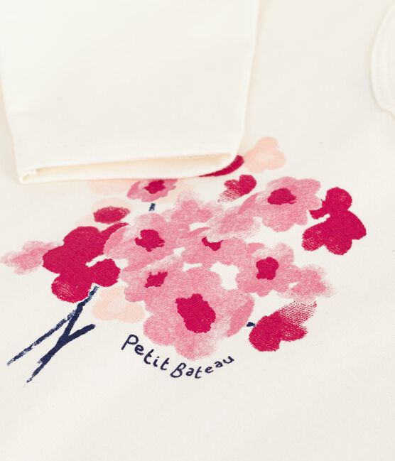 Babies' long-sleeved T-shirt with a cat design MILK Ecru