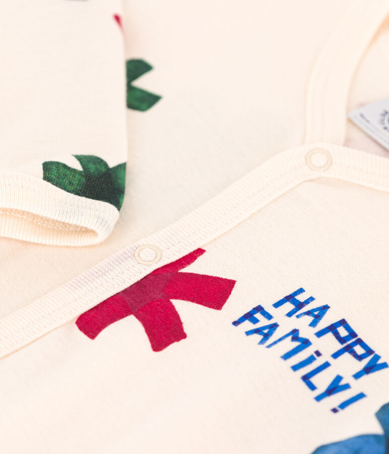 Babies' Footless Happy Family Themed Cotton Pyjamas Ecru/multicolor