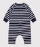 Babies' long stripy cotton jumpsuit blue/white