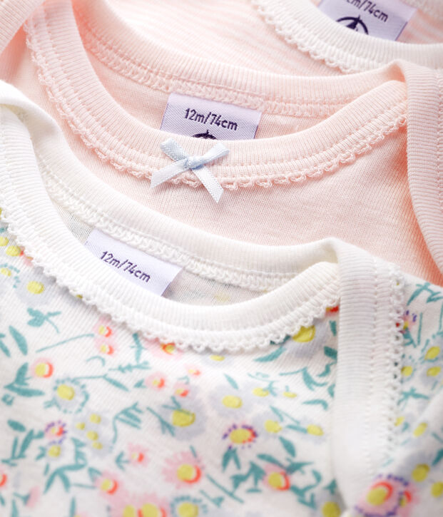 Baby girls' short-sleeved pastel bodysuit - Set of 3 multicolor