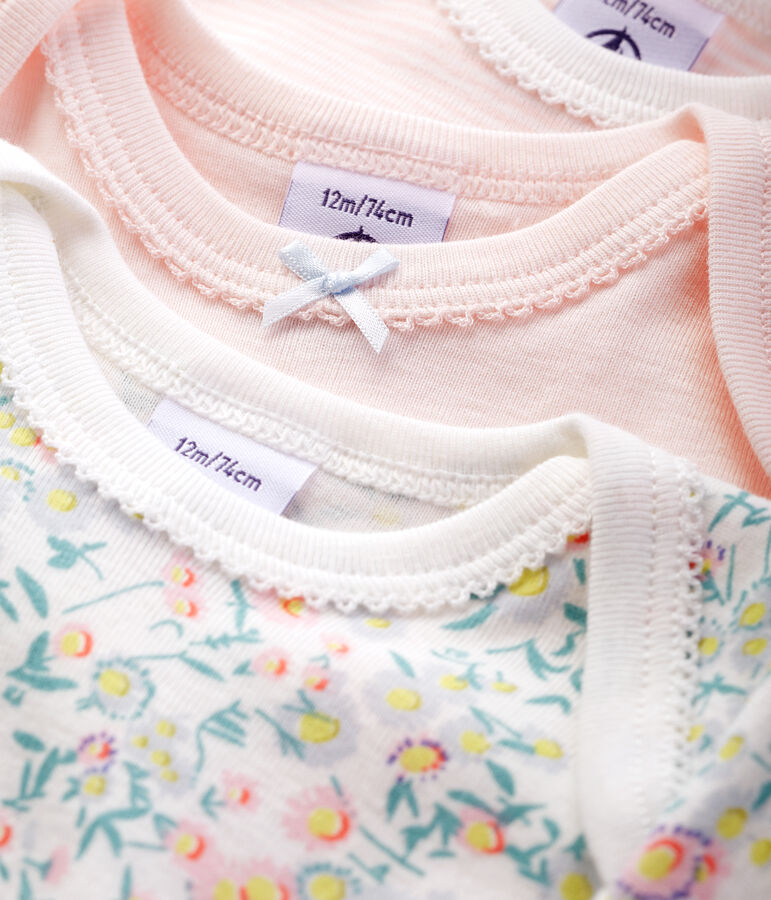 Baby girls' short-sleeved pastel bodysuit - Set of 3 multicolor