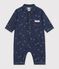 Babies' long jumpsuit in denim with a boat print blue/ecru