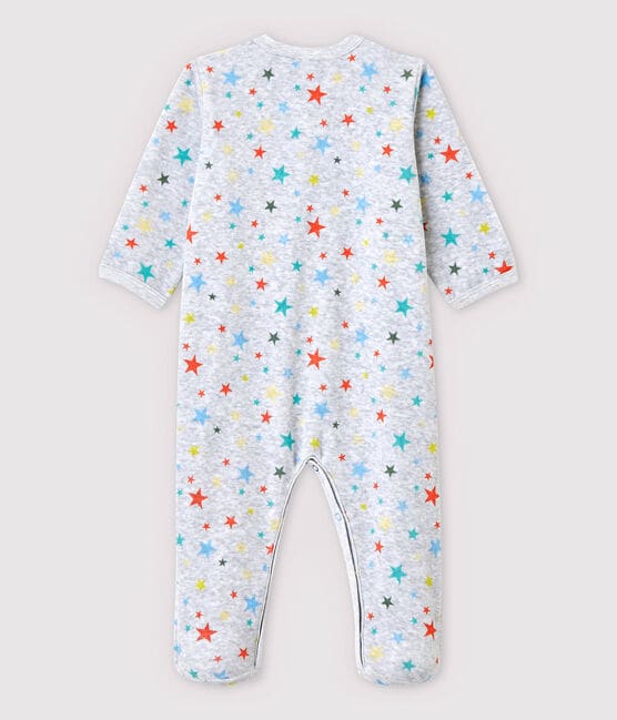 Babies' Marled Grey Starry Velour Sleepsuit POUSSIERE grey/MULTICO white