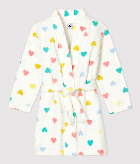 Girls' Multicoloured Heart Fleece Dressing Gown MARSHMALLOW white/MULTICO white