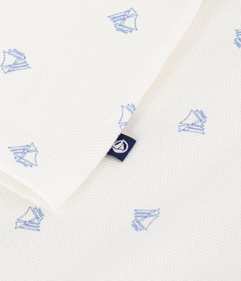 Children's short-sleeved anchor print cotton polo shirt white/blue