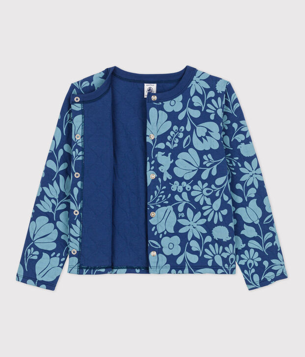 Girls' Printed Quilted Tube Knit Cardigan blue/blue
