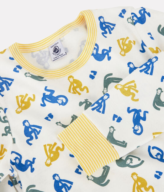 Boys' Glow-In-The-Dark Monkey Themed Cotton Pyjamas MARSHMALLOW white/MULTICO white