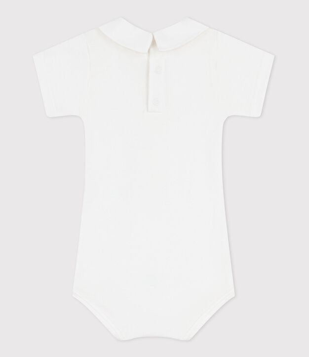 Babies' plain cotton body with an embroidered collar white
