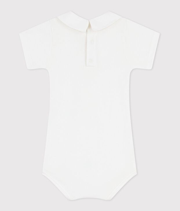 Babies' plain cotton body with an embroidered collar white
