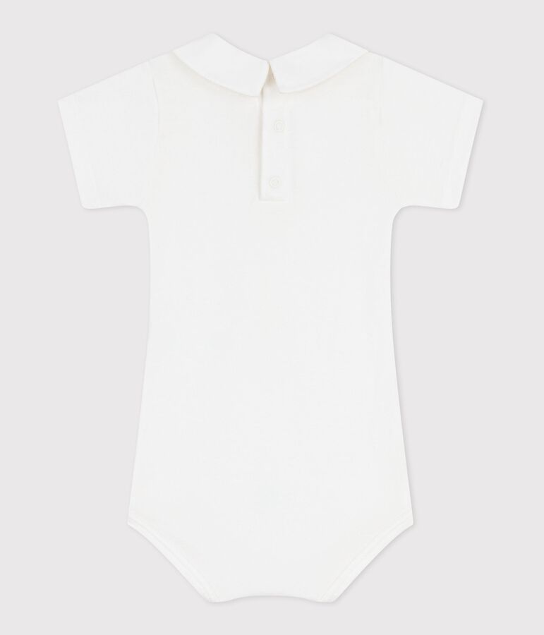 Babies' plain cotton body with an embroidered collar white