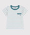 Babies' short-sleeved stripy cotton T-shirt MARSHMALLOW green/DRAGONFLY