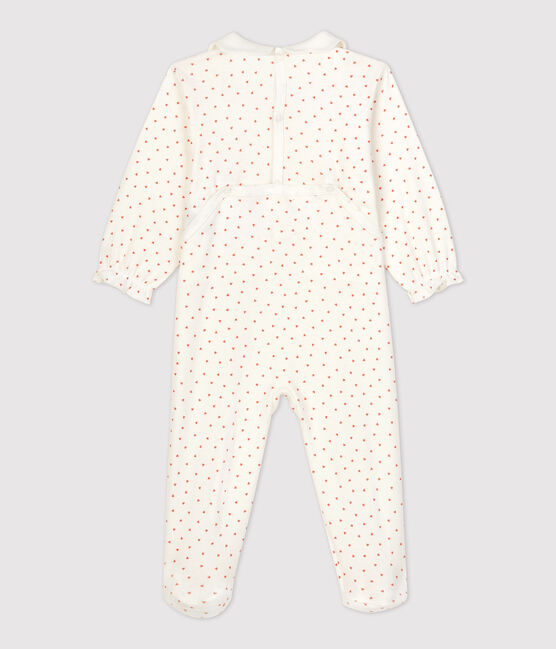 Babies' Little Heart Patterned Cotton Sleepsuit MARSHMALLOW white/PAPAYE