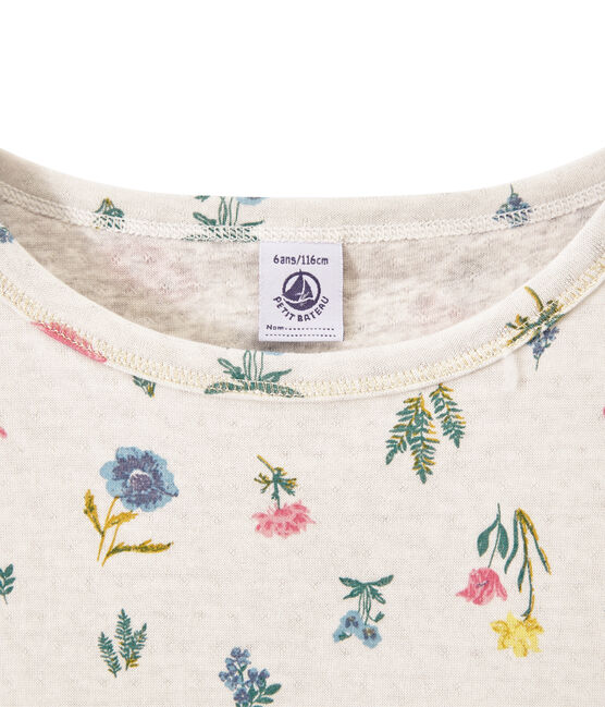 Girl's T-shirt in light print double knit MARSHMALLOW white/MULTICO white