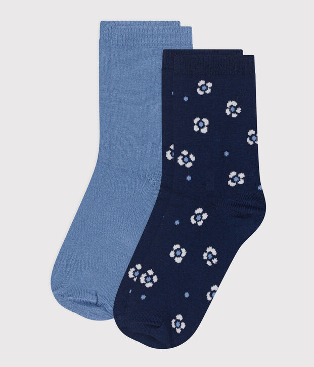 Pairs of girls' flower-print cotton socks - 2-Pack multicolor